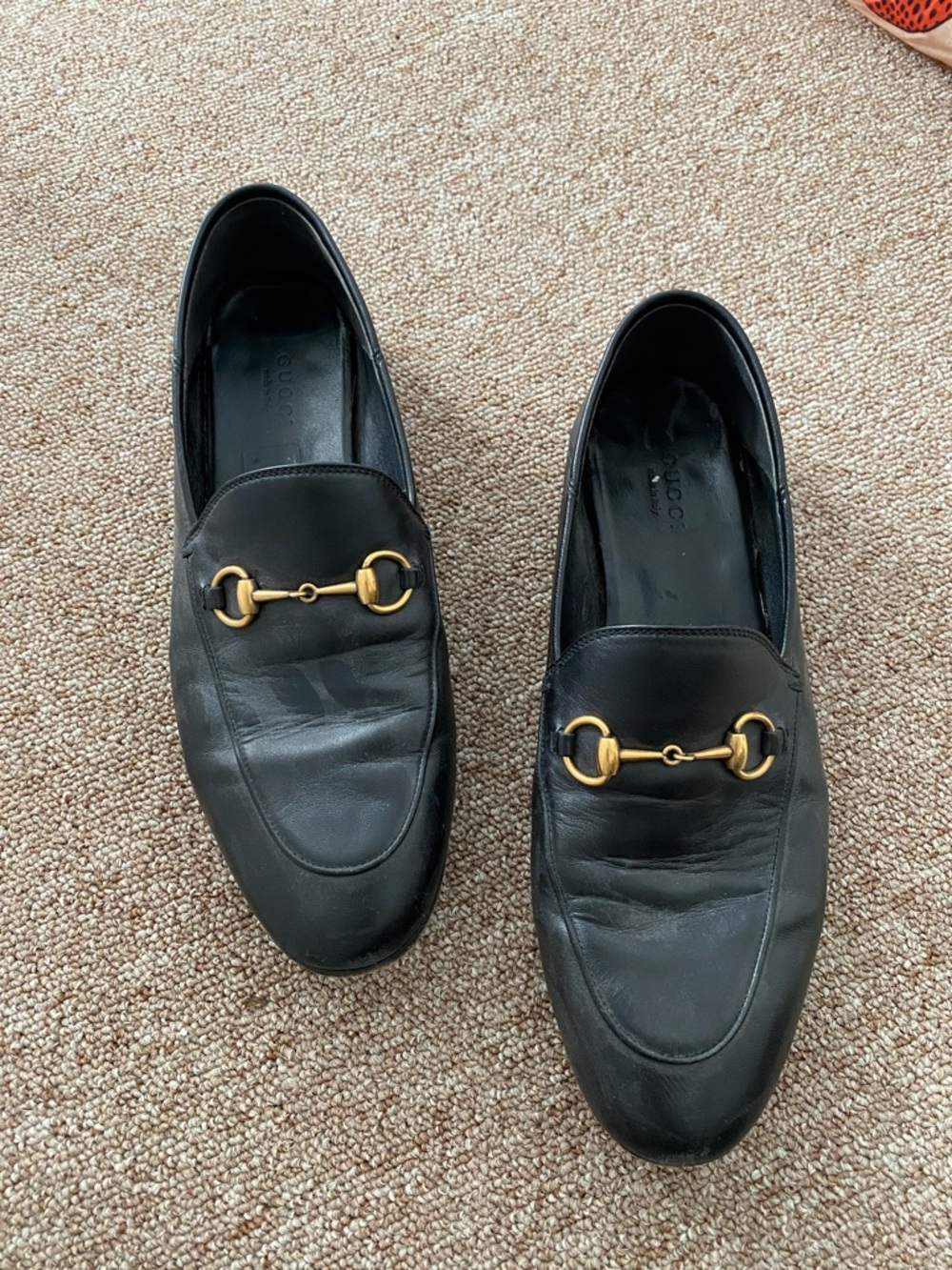 Gucci Black Leather Horsebit Loafers with Gold Hardware